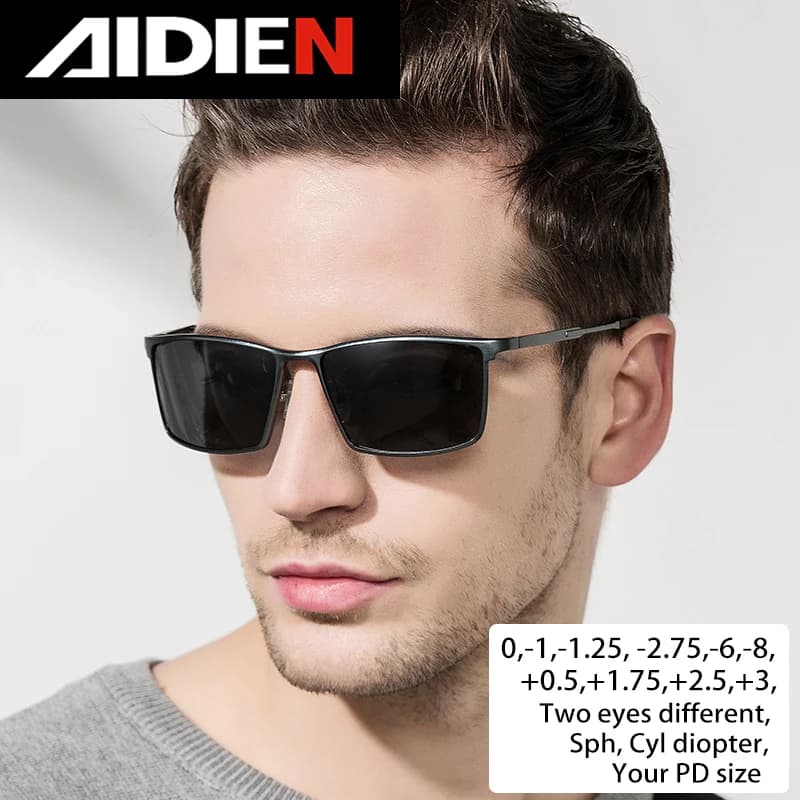 Men's sunglasses myopia with diopter polarized prescription glasses UC400 retro anti-glare driving goggles square black shades