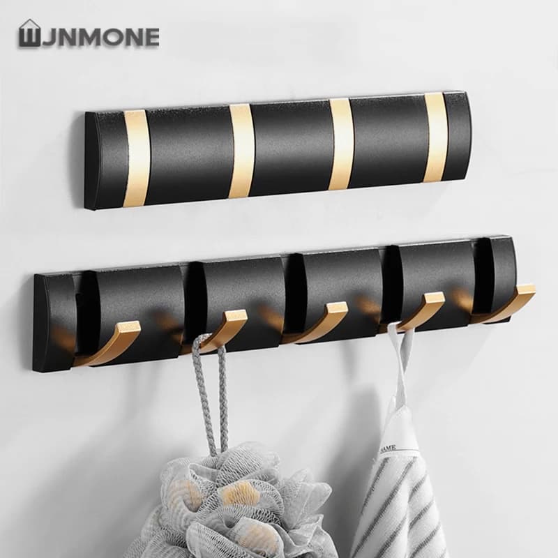 Ganci per accappatoio dorati neri Appendiabiti pieghevole Installazione senza chiodi Ganci da parete Appendiabiti 1-8 ganci Bagno