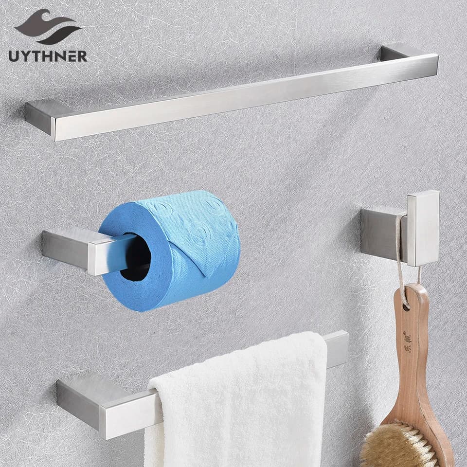 Set di accessori per il bagno in nichel spazzolato Accessori Gancio per accappatoio Porta asciugamani Torre Bar Mensola Porta carta velina Montaggio a parete