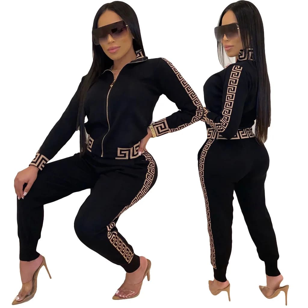 2025 y2k Women's suit Elegant two-piece set Stylish size women's set with griega print Coat and femme jogging pants