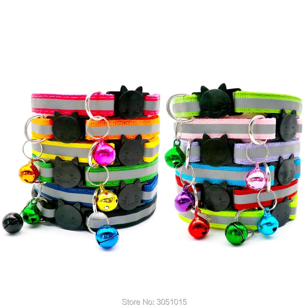 Commercio all'ingrosso 100 Pcs Gatto Viso Pulsante Riflettente di Sicurezza Per Il Gatto Del Cane Collari Regolabile Con Campana di Fascino Della Collana Del Collare Per puppy