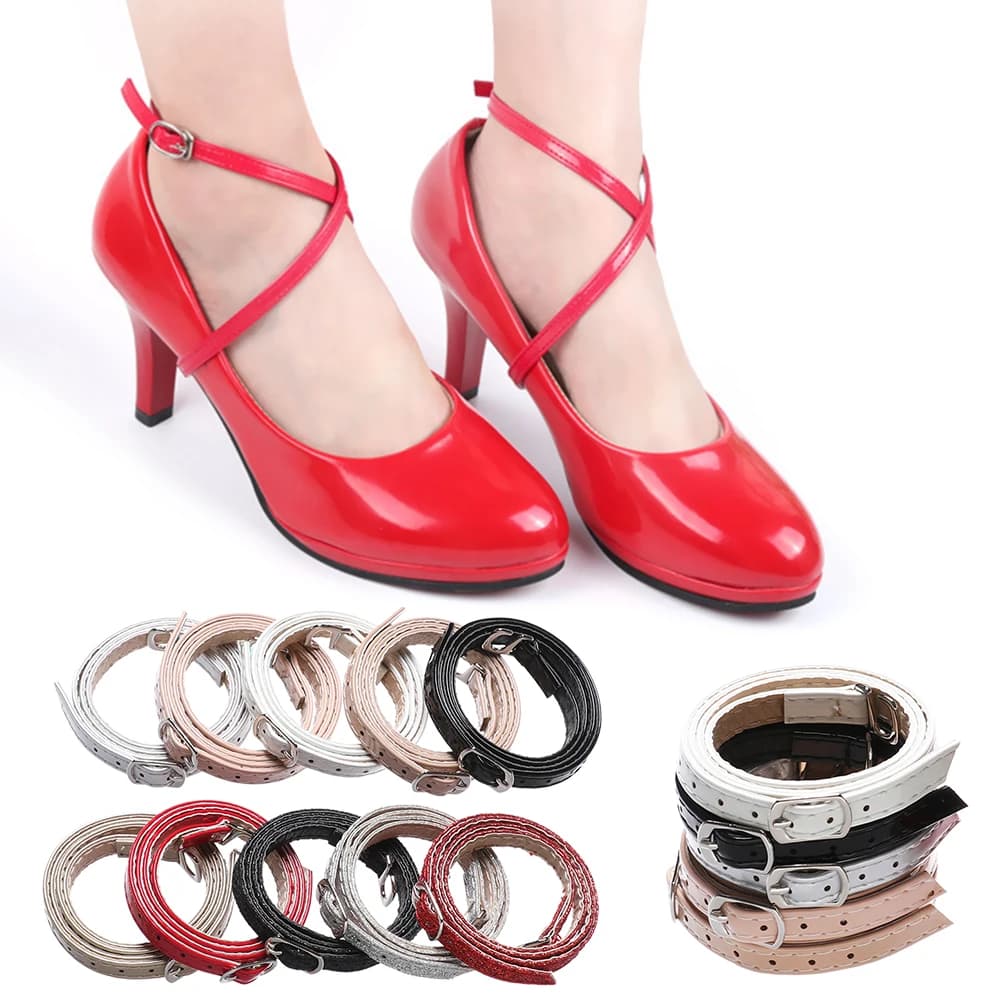 1 paio di cinturini antiscivolo regolabili lacci delle scarpe per le donne tacchi alti in pelle PU con fibbie in metallo cravatta per scarpe accessori in pizzo nuovo