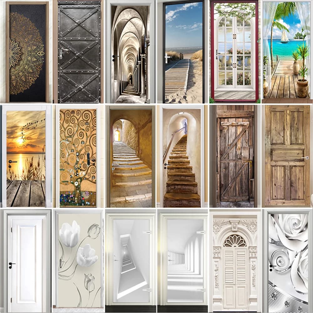 Adesivo per porte impermeabile autoadesivo in PVC visione moderna 3D linea astratta carta da parati soggiorno letto studio Home Decor Art Poster