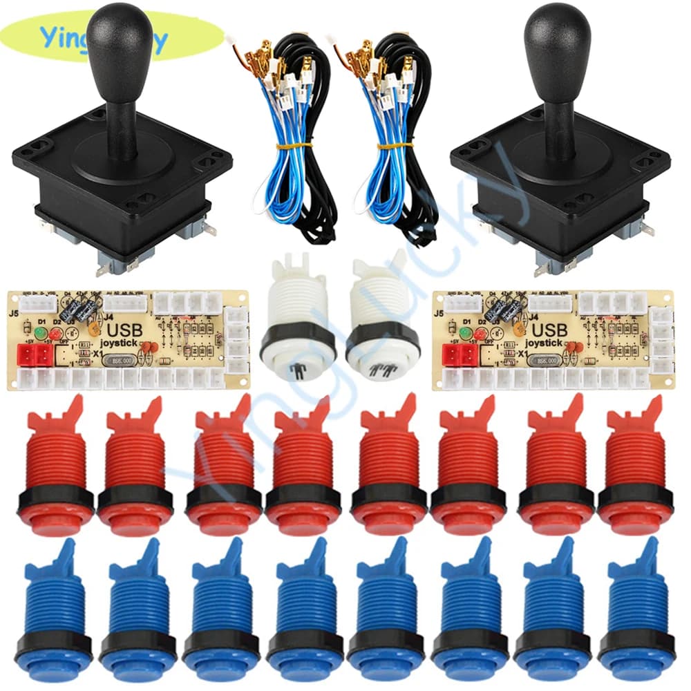 2 Giocatori Arcade Kit FAI DA TE Ritardo Zero Encoder USB Stile Americano Joystick 28mm Pulsante PC Mame Raspberry pi 1 2 3