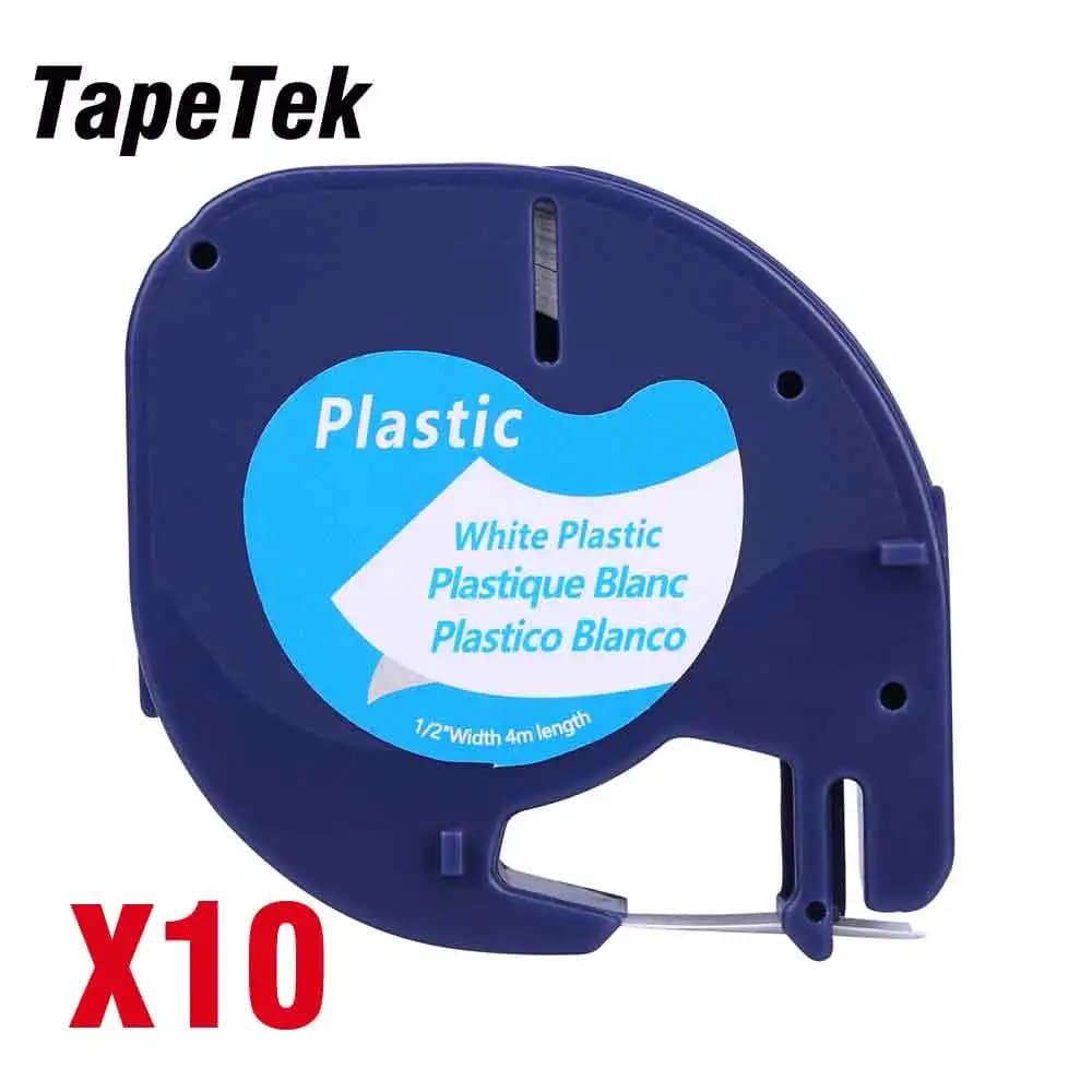Nastri per Etichette in Plastica TapeTek 10 Compatibili con Dymo LetraTag 91221 Nero su Bianco (12mm x 4m) 91201 91221 59422 S0721660