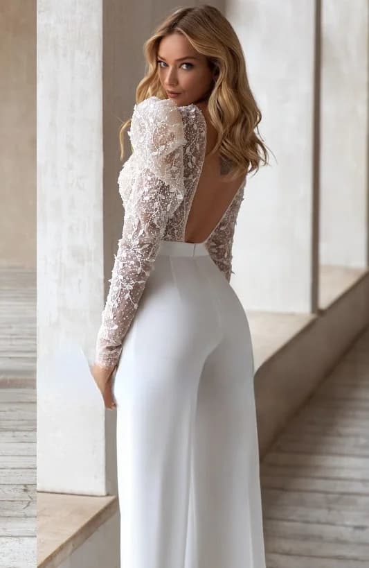 Abito da sposa Sexy tuta da notte abito da sposa per donna abito da festa di lusso con perline in pizzo abiti da sposa senza schienale elegante Vestido De Novia