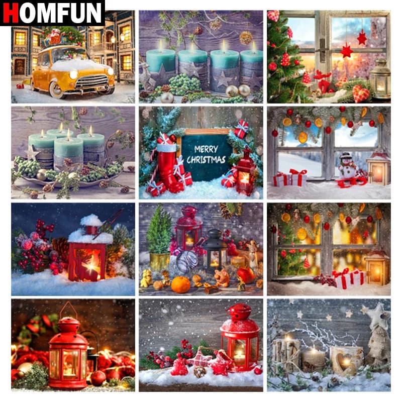 HOMFUN Pittura Diamante 3D "Luce di candela di Natale" Fai da Te Pieno di Strass Trapano Kit Punto Croce Quadrato Rotondo Diamante Ricamo