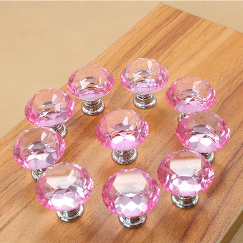 5Pcs 30MM cassetto per armadio in vetro rosa cristallo a forma di diamante maniglia per porta manopole per porte interne manopole in vetro armadio