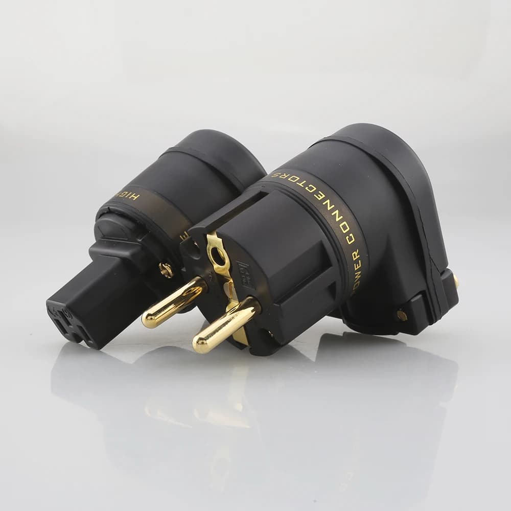 Nuovo Audiocrast 24K SCHUKO Spina maschio ad angolo retto di rete a presa femmina IEC C13 Connettore di alimentazione HIFI