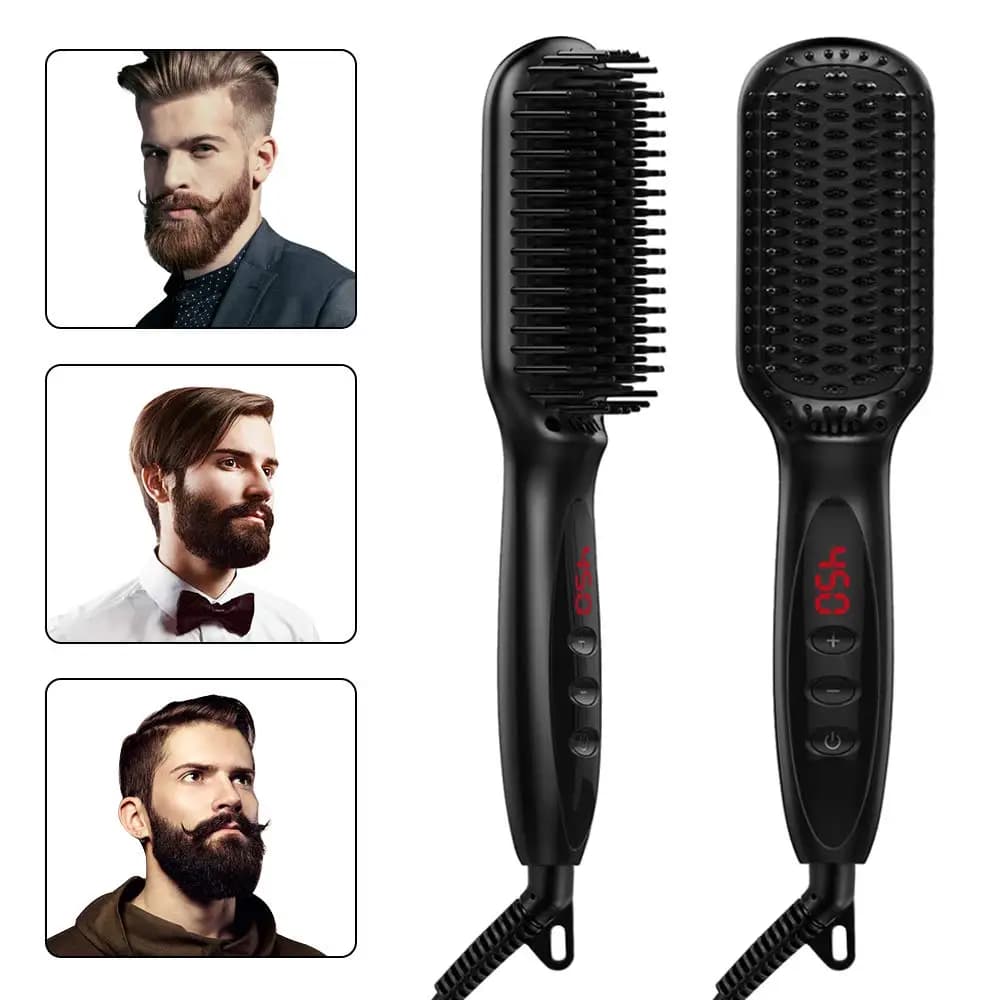 Hot comb hair plate 230 °C brush for hair anti-coating ceramic heating Display Lcd silent beard plate double tension iron