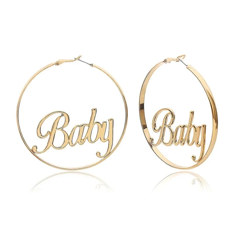 Zrm Orecchini a cerchio grandi esagerati Moda donna Baby Letter Circle Orecchini rotondi Brincos Orecchini femminili Gioielli Regali