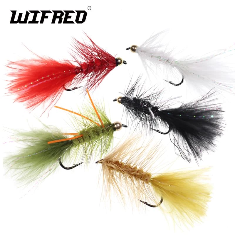 Wifreo 5 pieces of crystal beads lanosa head Bugger Streamer brown white red black size 4 6 8