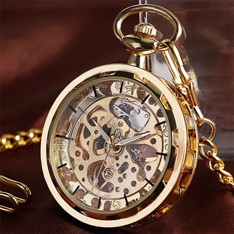 Orologio da tasca meccanico scheletrato cavo con quadrante aperto trasparente Orologio da tasca vintage a carica manuale Regalo di compleanno con catena da tasca reloj