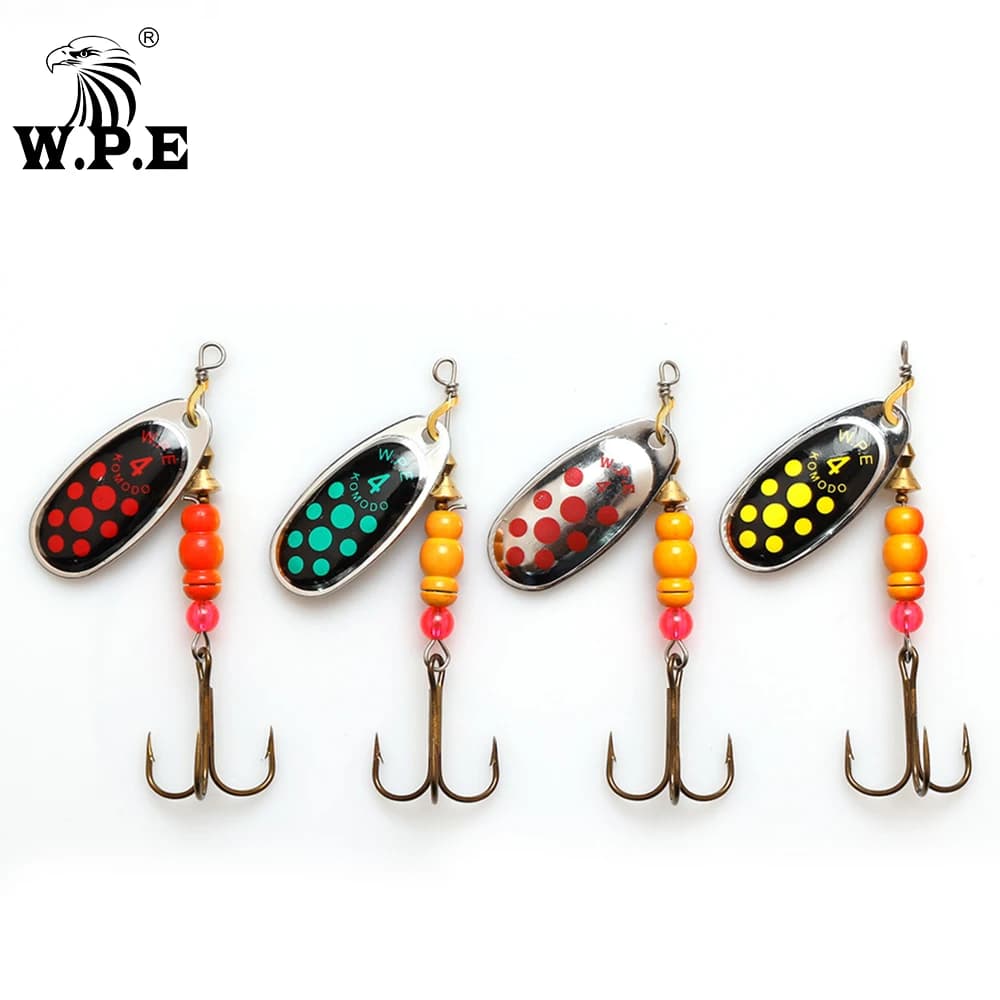 WPE Nuovissimo esca Spinner 1 pezzo 3 # /4 # /5 # Esca a cucchiaio Attrezzatura da pesca Gancio triplo Esca dura in metallo Esca da pesca Esca da pesca per basso
