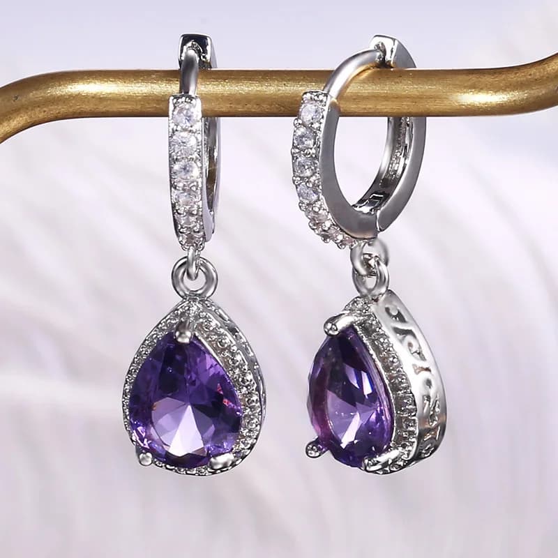 Women's Earrings New Arrival 925 Silver Earrings with Purple Gem for Women Wedding Jewelry Gift Girlfriend Pendientes