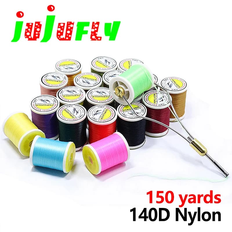 Jujufly 150 Yards/Spool 140D Nylon Fiber Universal Fly Tying Thread Wet Nymph Fly Thread Tying Materials in 20 Popular Colors