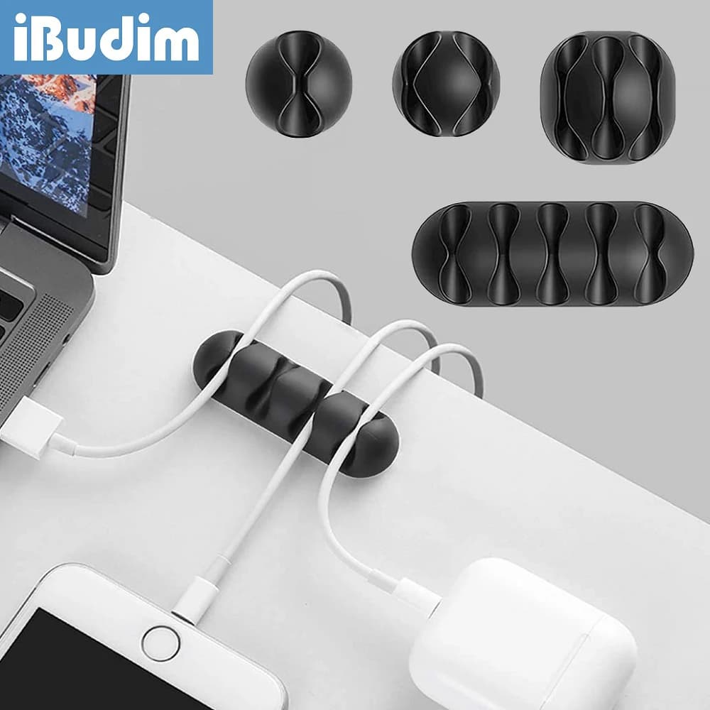 IBudim Organizzatore di cavi Avvolgicavo in silicone per clip di gestione dei cavi da parete da tavolo per cuffie con tastiera mouse a filo per computer