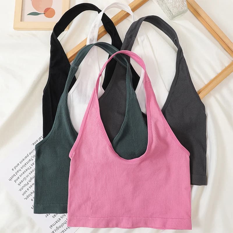 Halter-neck Tops Women Sexy Backless Crop Top Off Shoulder Tanks Seamless Plunging Tops Women Underwear Camisole