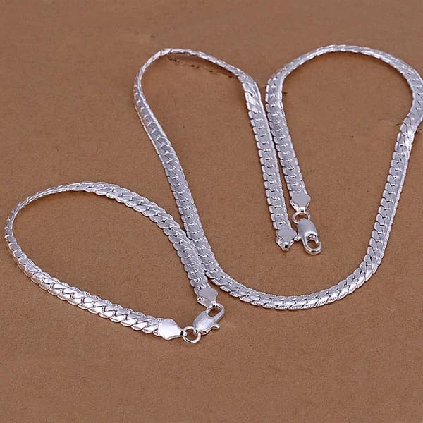 Hot Christmas gifts European style retro 5MM flat chain necklace bracelets fashion color silver jewelry sets S085