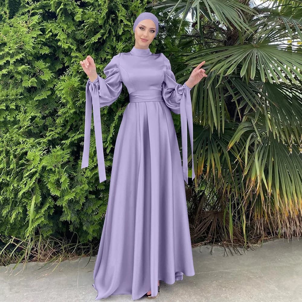 Satin Dubai Abaya Ramadan Eid Mubarak arabia saudita turchia Islam abito Hijab musulmano per donna Robe Longue Femme Kaftan Vestidos