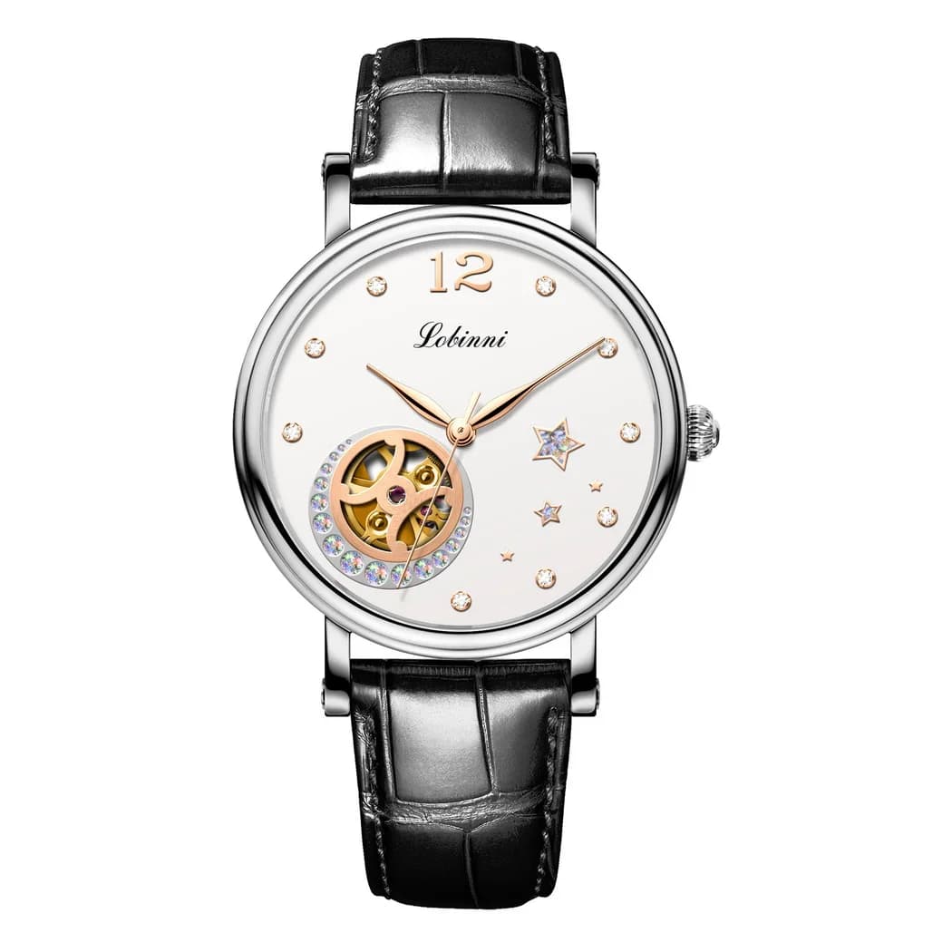 LOBINNI Orologi da donna di lusso, orologio automatico da donna Svizzera Orologio da polso meccanico a carica automatica Orologio scheletro in zaffiro impermeabile
