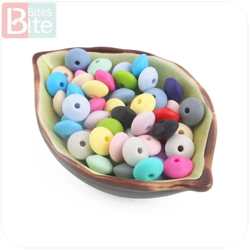 Morsi di morso 60 pz 12mm perline di Silicone abaco lenticchie SoftBPA materiale alimentare gratuito artigianato fai da te perline dentizione bambino massaggiagengive