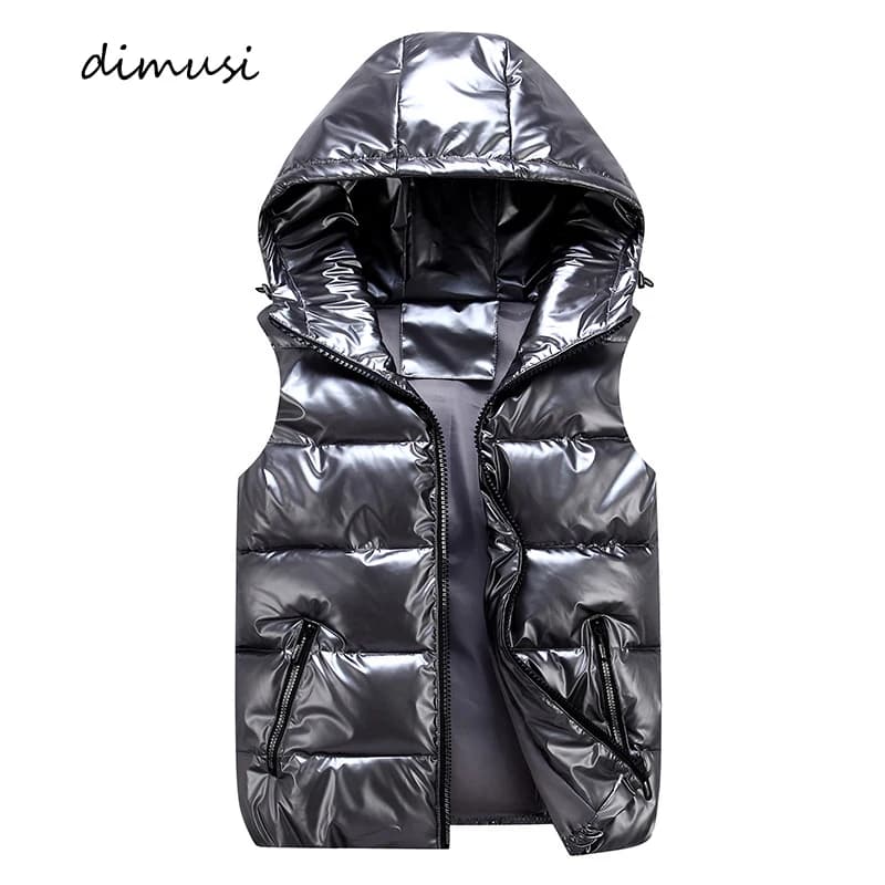 DIMUSI gilet da uomo moda invernale argento uomo imbottito in cotone cappotti con cappuccio giacche senza maniche Casual gilet spesso abbigliamento uomo