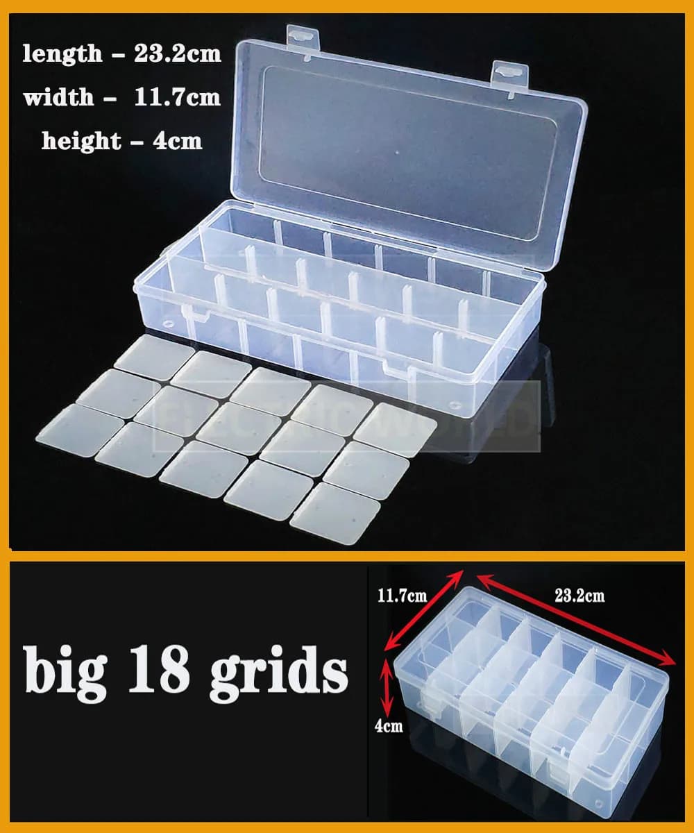 Griglie Big18 Contenitore Scatola di plastica Scomparto pratico Gioielli Orecchino Vite Custodia portaoggetti Scatola portaoggetti Perline organizzatore