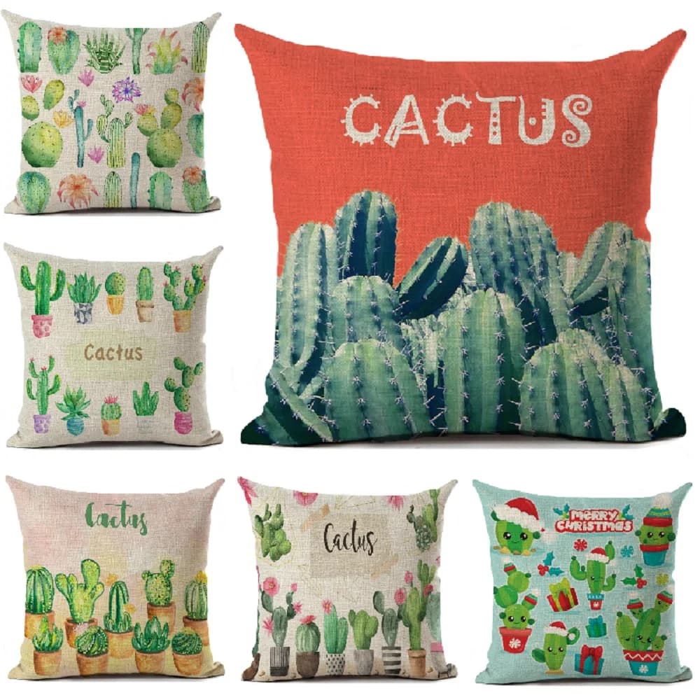 Cactus Cushion Cover Plants Printed Linen Throw Pillows Home Decoration Sofa Living Room Decorative Pillowcase cojines 45*45cm