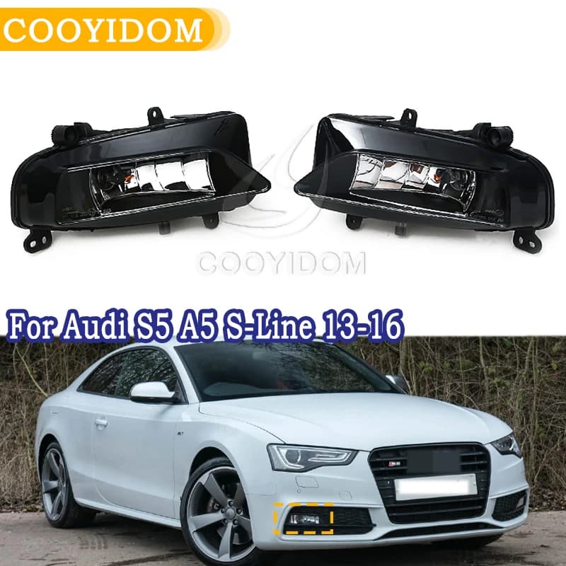 Car Fog Light For Audi S5 A5 S-Line 2013 2014 2015 2016 Front Fog Lamp Assembly Halogen Clear Whit Bulds 8T0941699G 8T0941700G