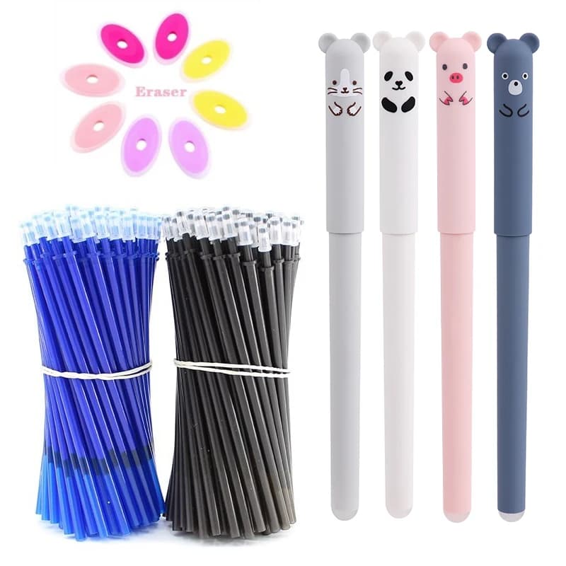 Penne Gel cancellabili con stampa animalier Kawaii 0.5mm impermeabili blu/nero inchiostro Gel cancelleria materiale scolastico per studenti d'ufficio