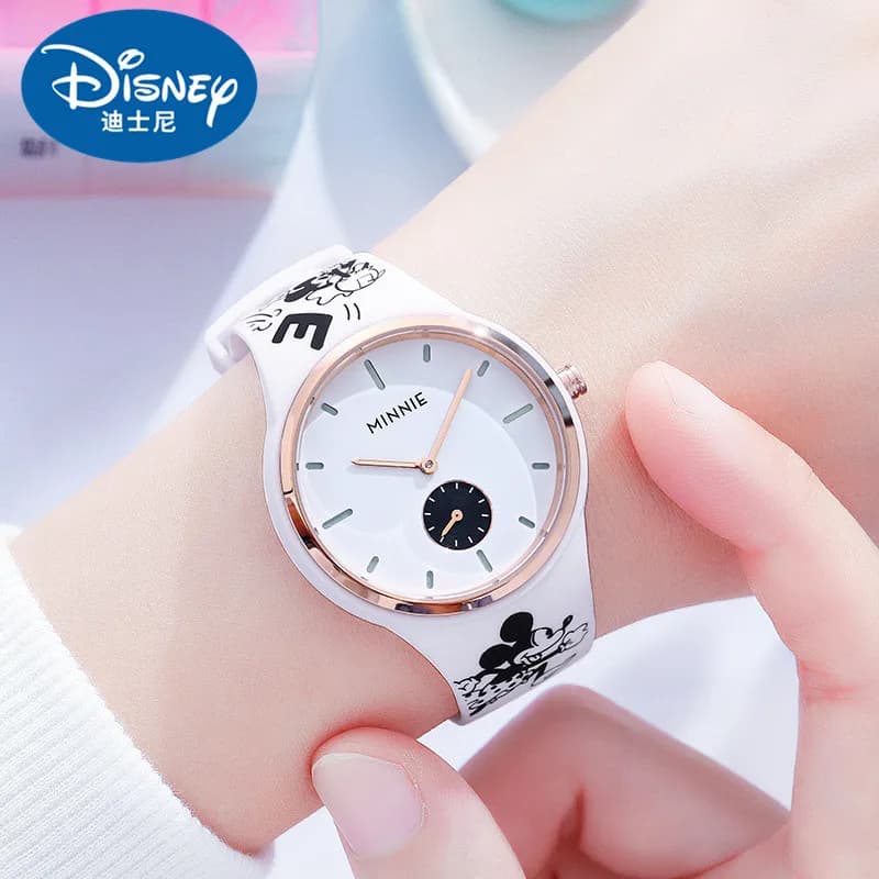 Disney for Women Japanese Quartz Watch Mickey Mouse Mouse Cartoon Graffiti Silicone Strap Lady Girl Student Watch for Young