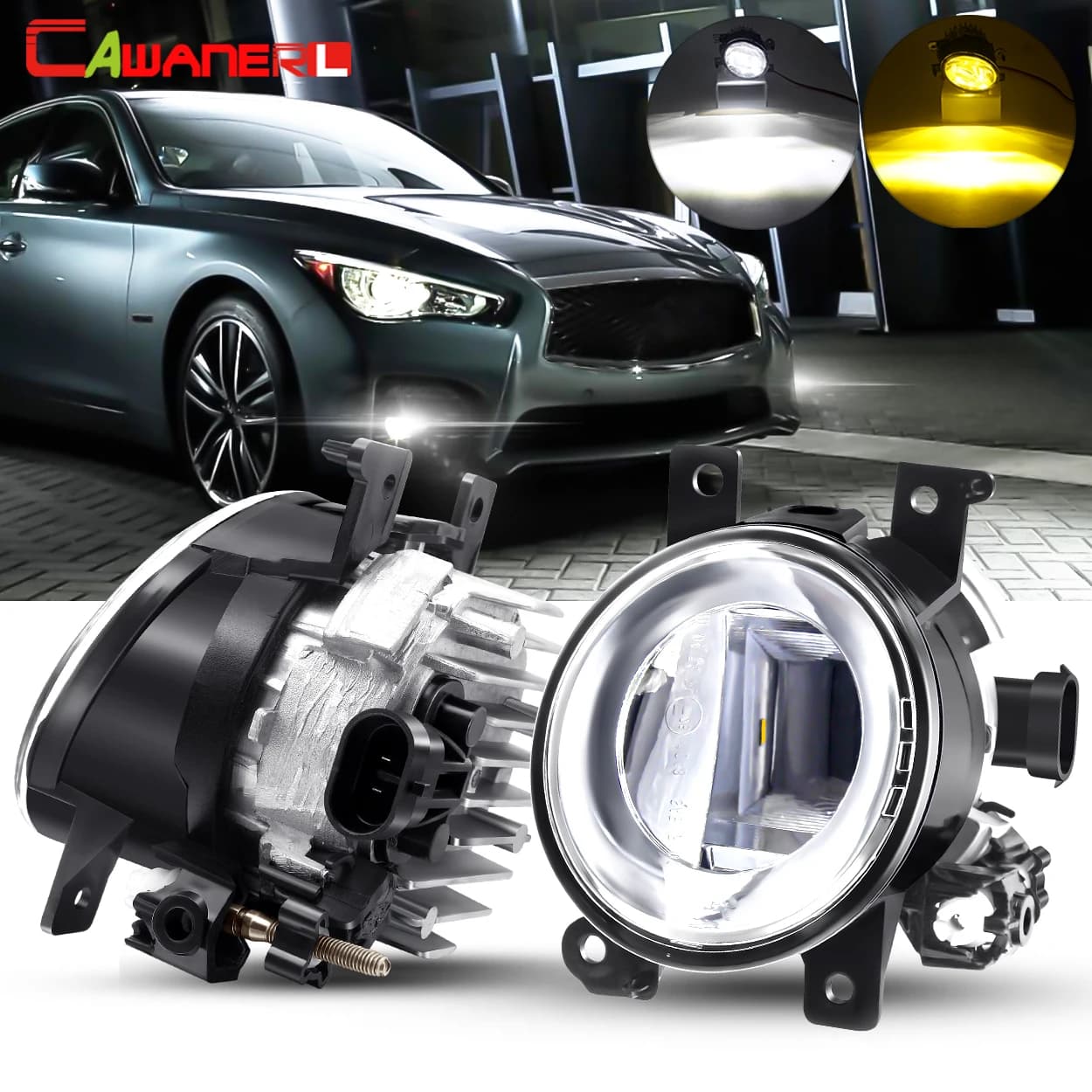 2 Pieces Car Front Bumper Fog Light Assembly LED Lens Fog Lamp DRL 30W 6000LM 12V For Infiniti Q50 Q50L Q70 Q70L QX50 QX60 QX80