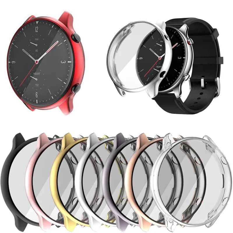 Custodia protettiva in vetro morbido a schermo intero in TPU con bordo a conchiglia per Amazfit GTR 2/2e GTR2/e Smartwatch GTR2e Custodia protettiva per paraurti