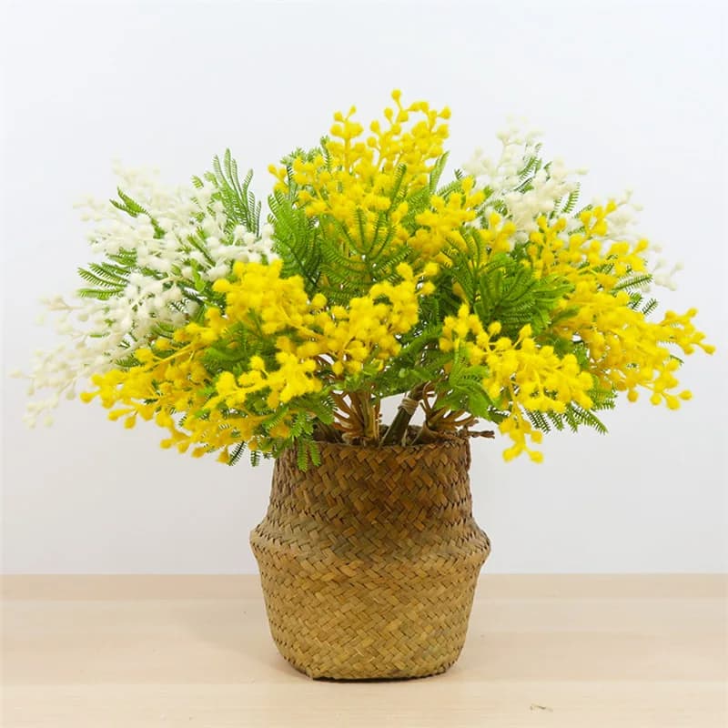37cm 6pcs branch of an artificial tree tropical plants Persian plastic leaves Mimosa flocking Acacia for home decoration of the wedding desk
