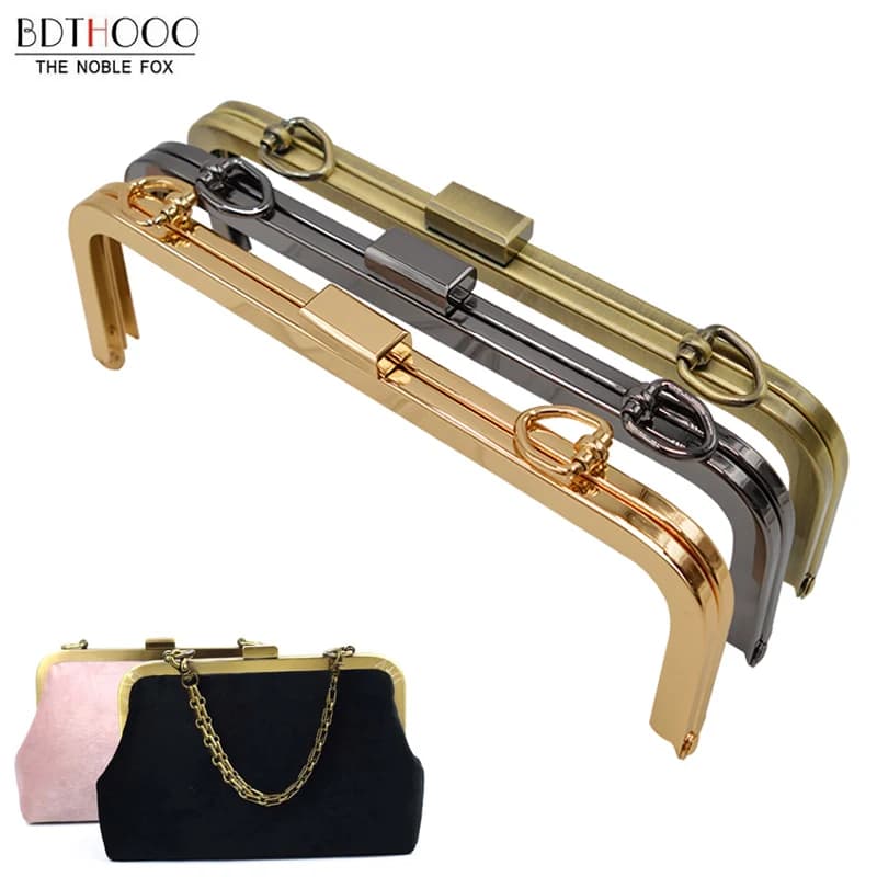 Borsa da donna con struttura in metallo da 21 cm, manico da donna, pochette, rame, nero, oro chiaro, accessori, borsa fai da te, chiusura a bacio, hardware