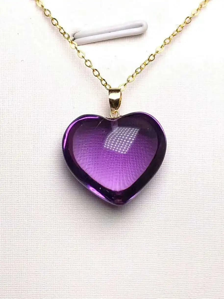 Ciondolo amore cuore sfaccettato Brasile quarzo ametista viola naturale Collana in oro 14 carati 18x18mm con pietra curativa AAAAAA