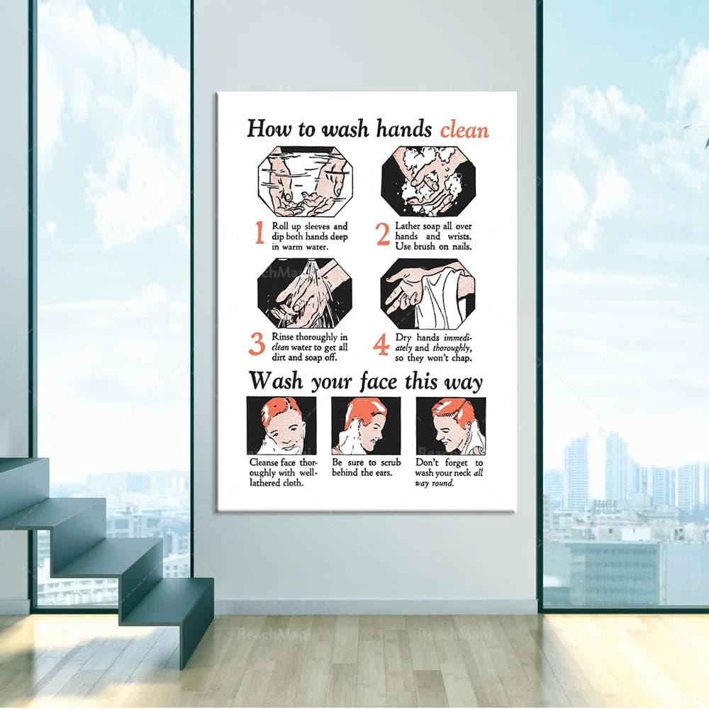 Lavaggio delle mani stampa: stampa del bagno Vintage grafica del bagno poster antichi del bagno lavarsi le mani