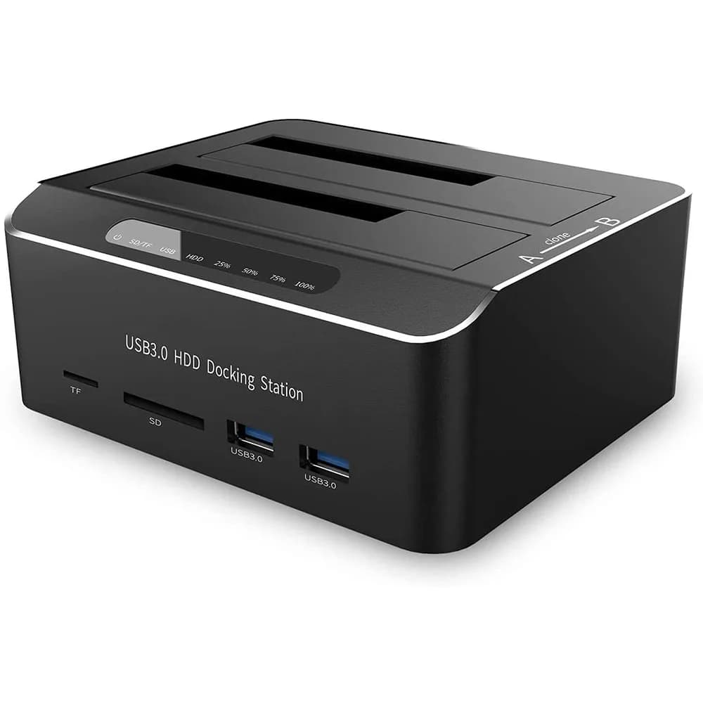 Docking station per disco rigido USB 3.0 Dock per disco rigido dual bay in alluminio per SSD HDD SATA da 2,5 "3,5" con lettore di schede SD TF senza attrezzi