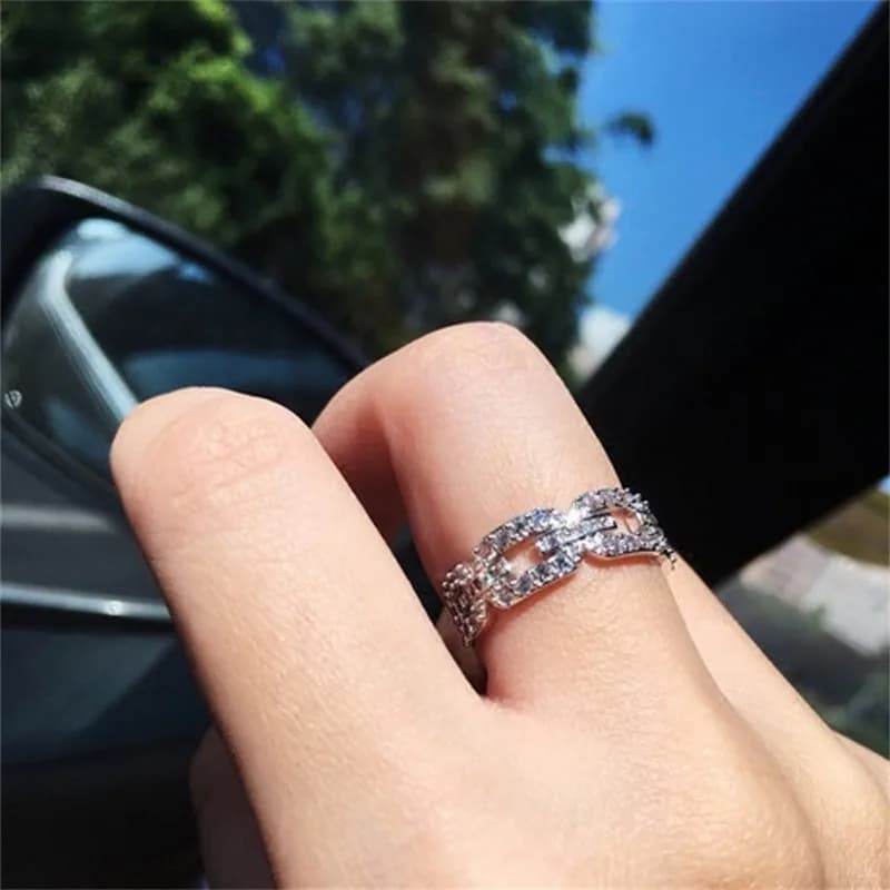 Nuovo Modo di Marca Scava fuori la Catena pittura piena di Diamanti SONA Anello di Monili di Cerimonia Nuziale Scintillante 925 Anelli In Argento Sterling Per Le Donne