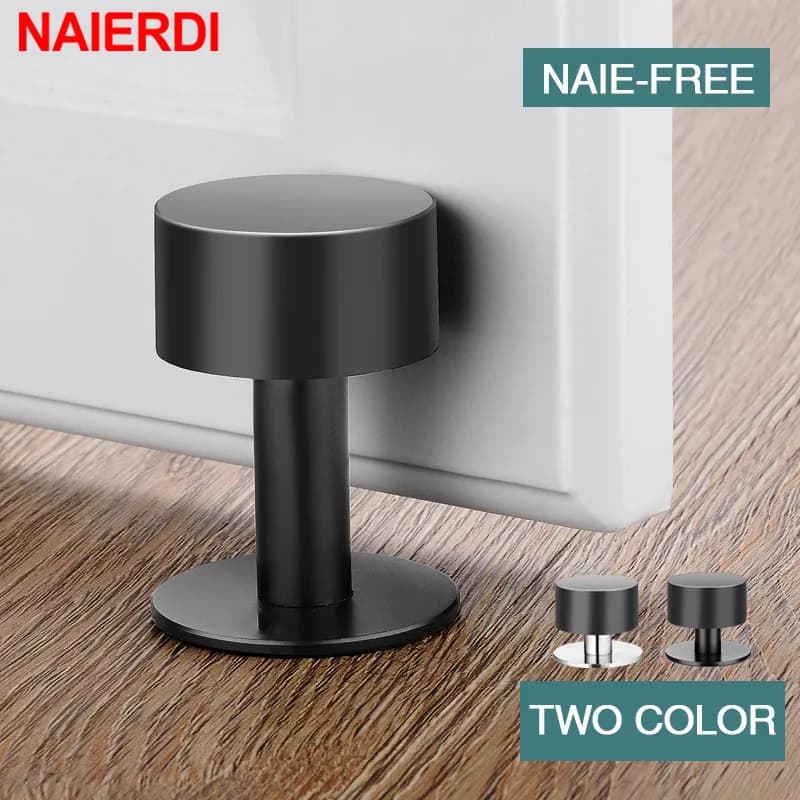 NAIERDI Fermaporta in gomma in acciaio inossidabile Supporto per porta senza punzonatura Fermaporta da pavimento Montaggio a parete Fermaporta senza chiodi Hardware per porta