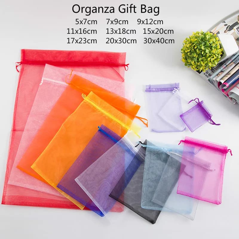 10 pezzi (9 dimensioni) sacchetto regalo confezione di gioielli sacchetto di organza pochette sacchetto di imballaggio di gioielli decorazioni per feste di compleanno forniture natalizie per matrimoni