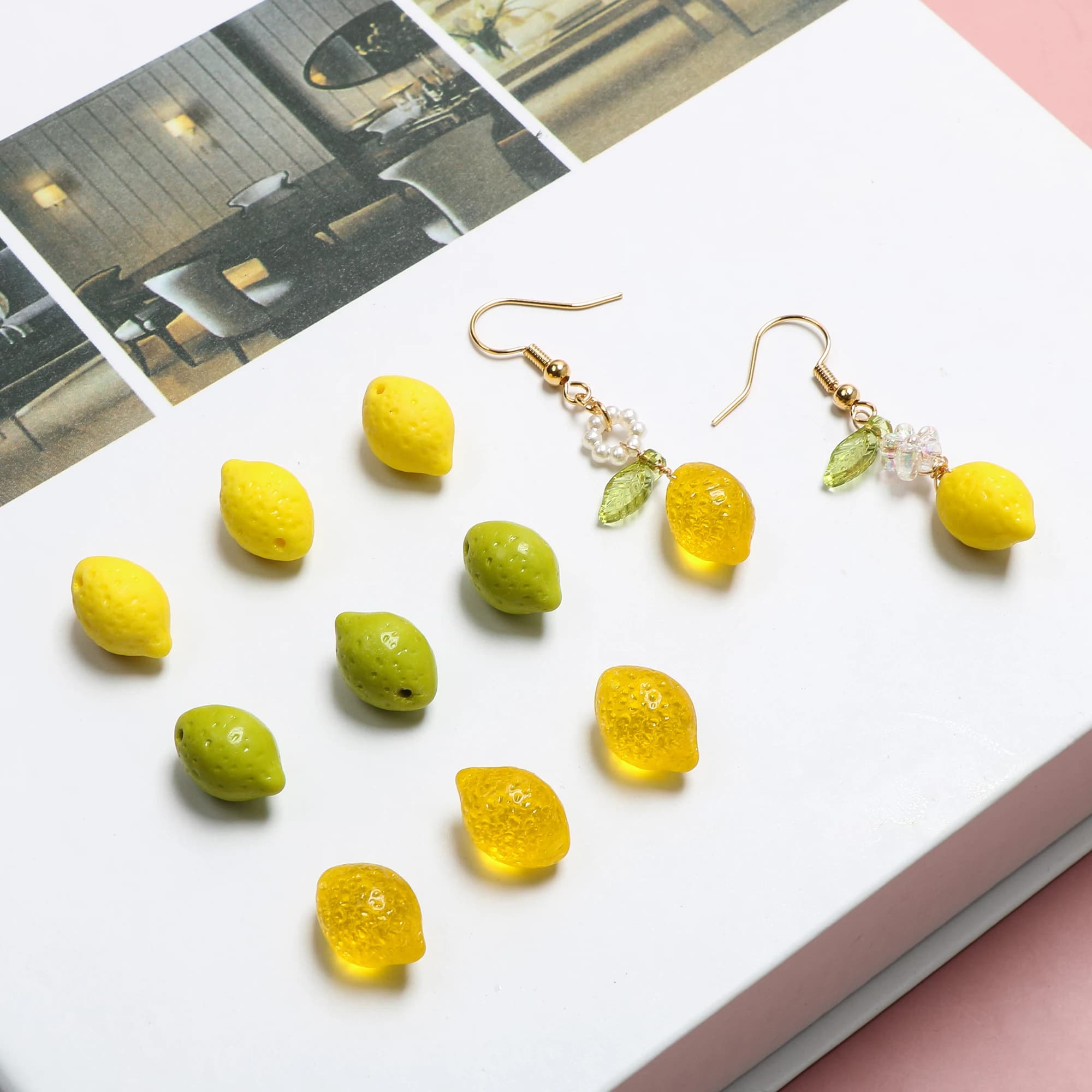 Czech imported glass fruit fresh yellow green lemon pendant DIY handmade jewelry earrings accessory material