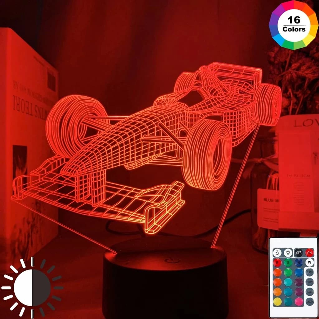 F1 Formula 1 Auto da corsa 3d Illusion Led Night Light per la camera da letto del bambino Luce notturna decorativa Regalo unico per la lampada da scrivania della camera dei bambini