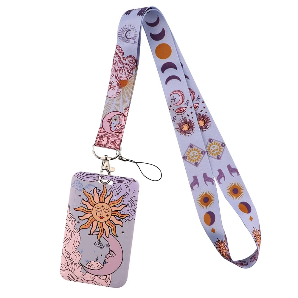 Ransitute R2547 Sole And Moon Fashion Cordini ID Badge Holder Bus Pass Case Cover Slip Bank Porta carte di credito Strap Holder