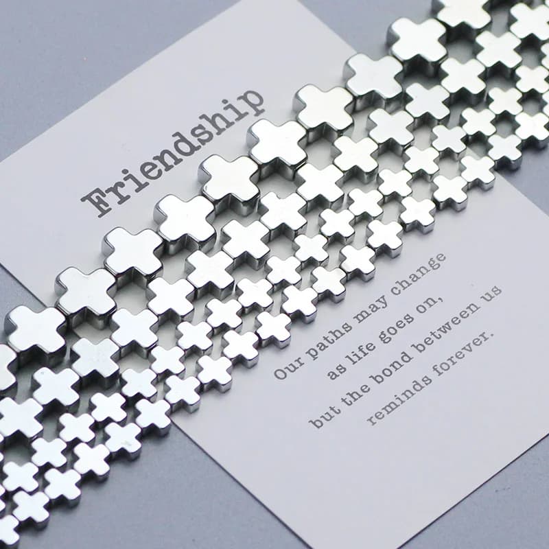 Placcato in argento sottovuoto ​ Perline croce di Gesù Perline sfuse distanziatore in pietra ematite naturale per creazione di gioielli Bracciale fai da te 6mm 8mm 10m
