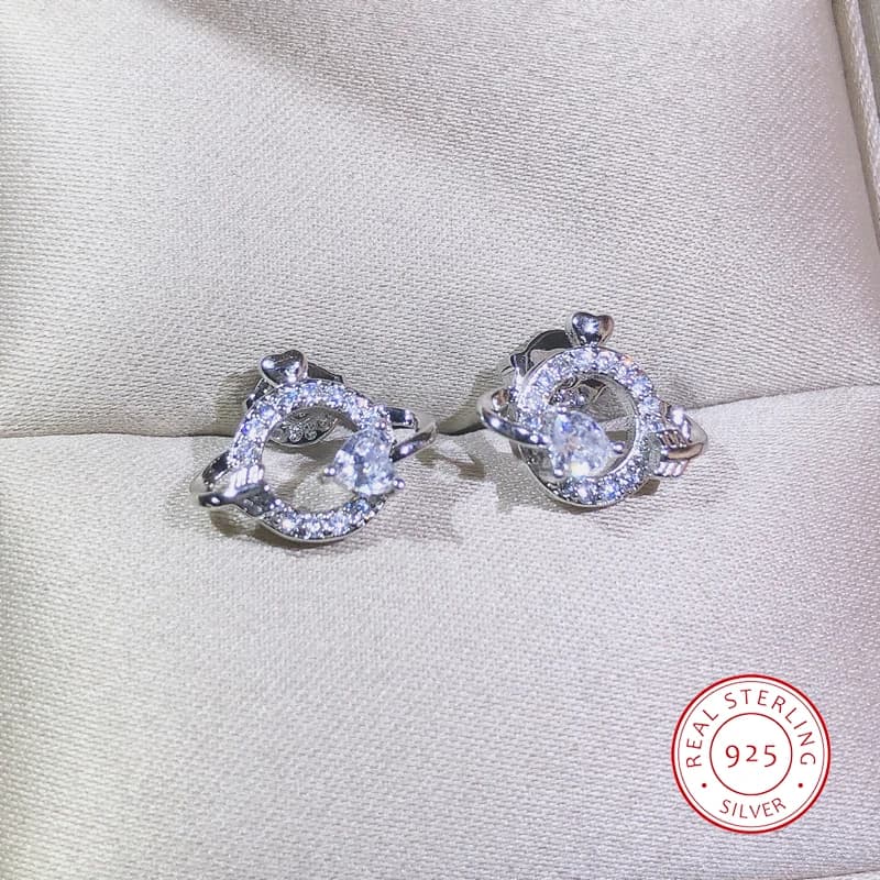 925 Sterling Silver Exquisite Cupid's Arrow Zircon Stud Earrings Women's Christmas Gift Hearts & Arrows Jewelry Gift