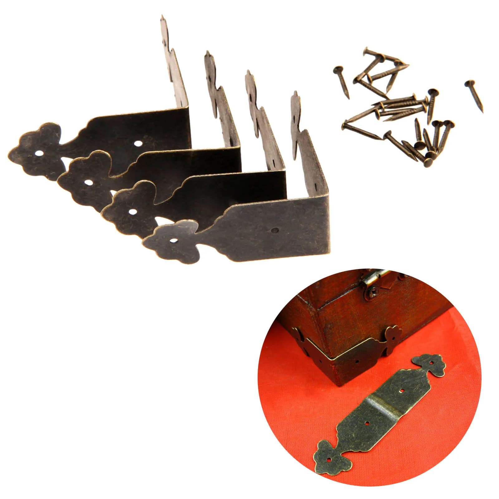4 Pcs Decorativo Salva Angolo per Album E Cataloghi Fiore di Ferro Staffa Scatola Coperture Scrivania Piedi Gambe Bronzo Antico Ferramenta per Mobili Raccordi Unghie