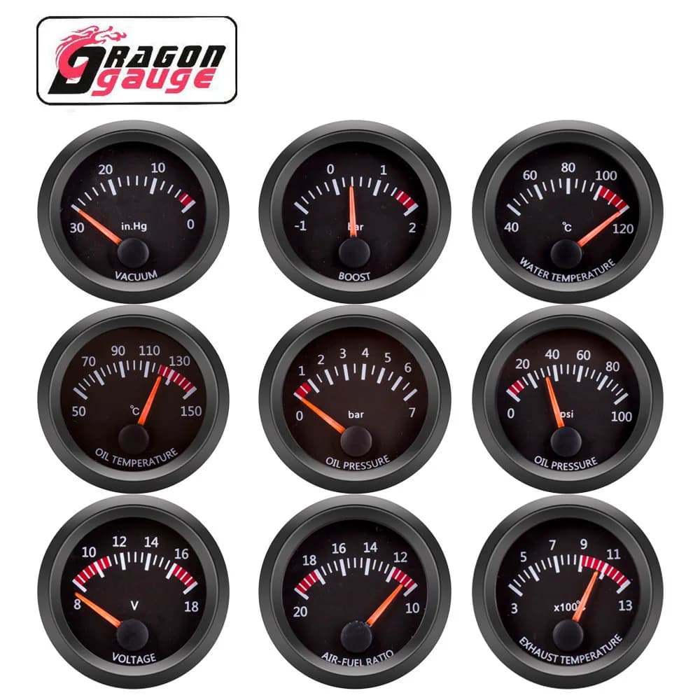 「 DRAGO 」 52 millimetri di Acqua Temp Olio Temperatura Olio Presse Voltmetro Vuoto Boost Gauge Air Fuel Rapporto EGT Gauge Con Sensore di Misura per 12V Auto