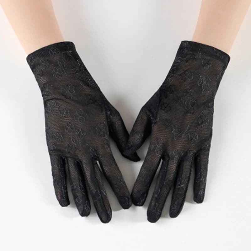 Guanto da ciclismo per protezione solare UV in pizzo con fiori cavi elasticizzati corti da donna estivi Guanto da sole per guida all'aperto femminile D54